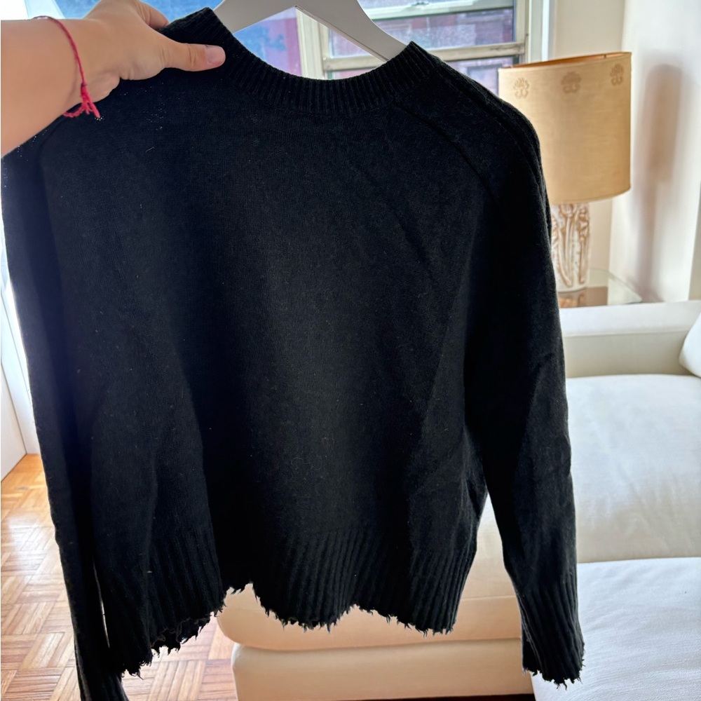 All Saints Black Distressed Crew Neck Sweater
